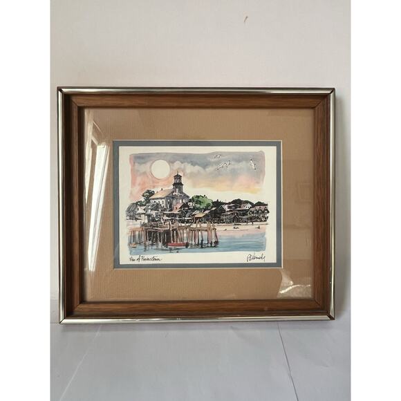 View OF PROVINCETOWN BY ROBERT KENNEDY WATER COLOR ART PRINT 13”X11 FRAMED - Picture 1 of 6